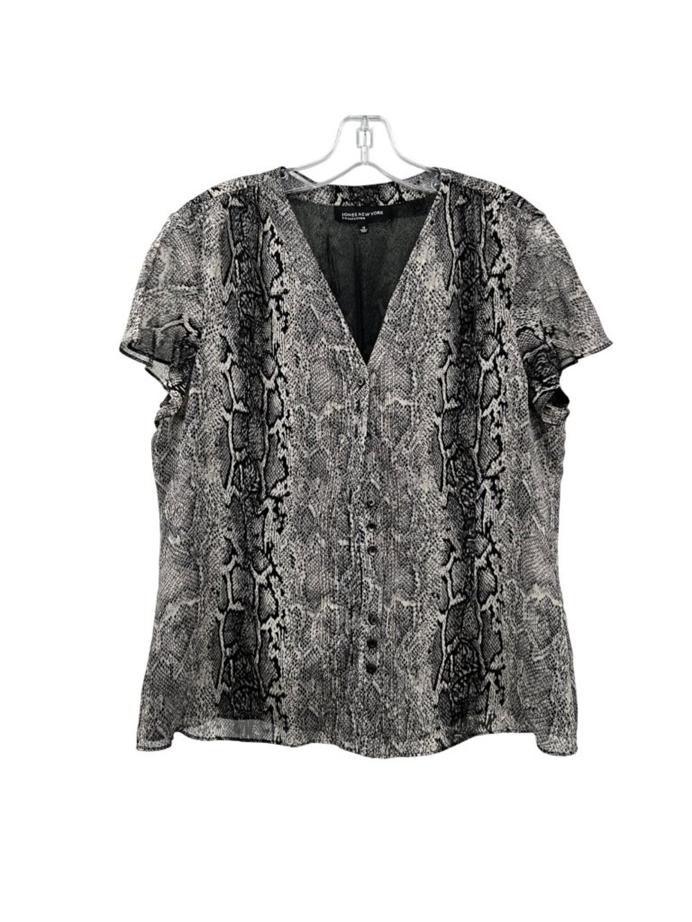 Jones New York Snake Print Button Up Top Short Sleeve Black/Gray Size 14